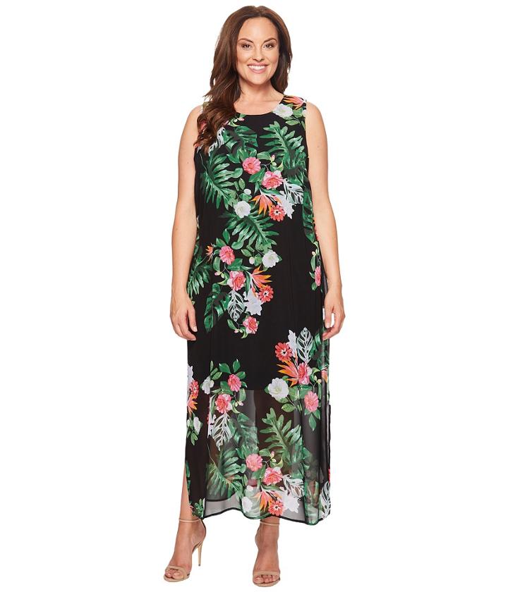 Vince Camuto Specialty Size - Plus Size Sleeveless Havana Tropical Maxi Dress W/ Slits