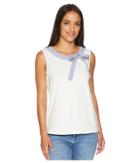 Ivanka Trump - Cotton Sleeveless Stripe Woven Bow Tee