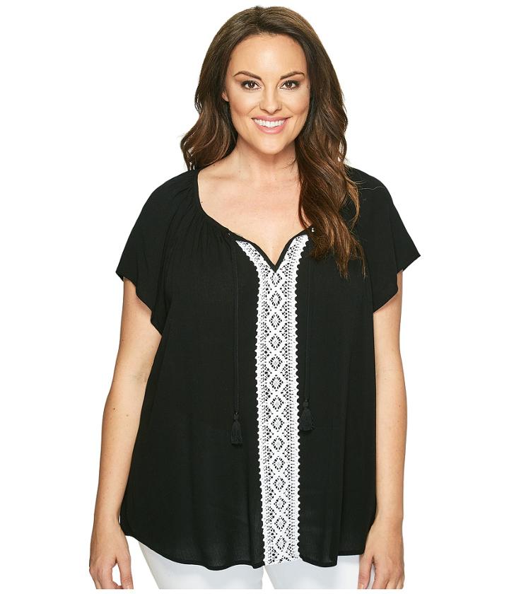Karen Kane Plus - Plus Size Lace Trim Raglan Sleeve Top