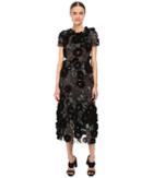 Marchesa - Tulle Cocktail With Gunmetal And Jet 3d Feather Flower Embroidery
