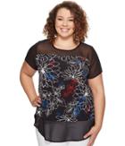 Vince Camuto Specialty Size - Plus Size Short Sleeve Floral Coastlines Mix Media Top