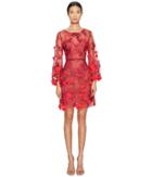 Marchesa Notte - 3d Floral Embroidered Cocktail With Velvet Ribbon Trim