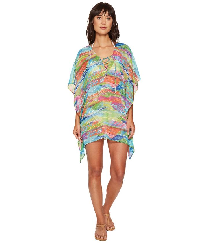 Lauren Ralph Lauren - Ikat Stripe Crinkle Poly Chiffon Laced Tunic Cover-up