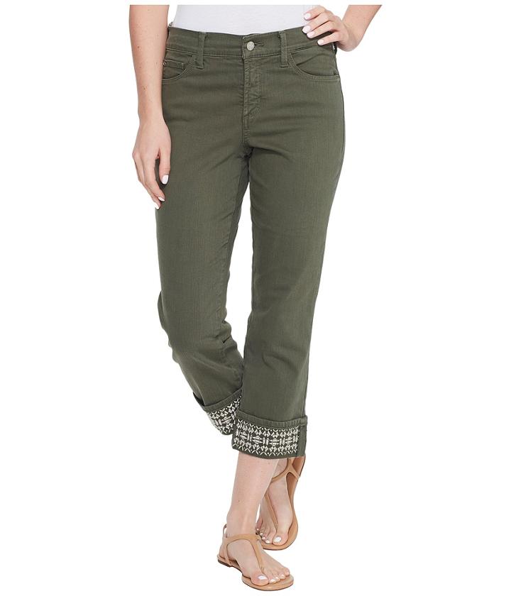 Nydj - Dayla Wide Cuff Capris W/ Embroidery In Topiary