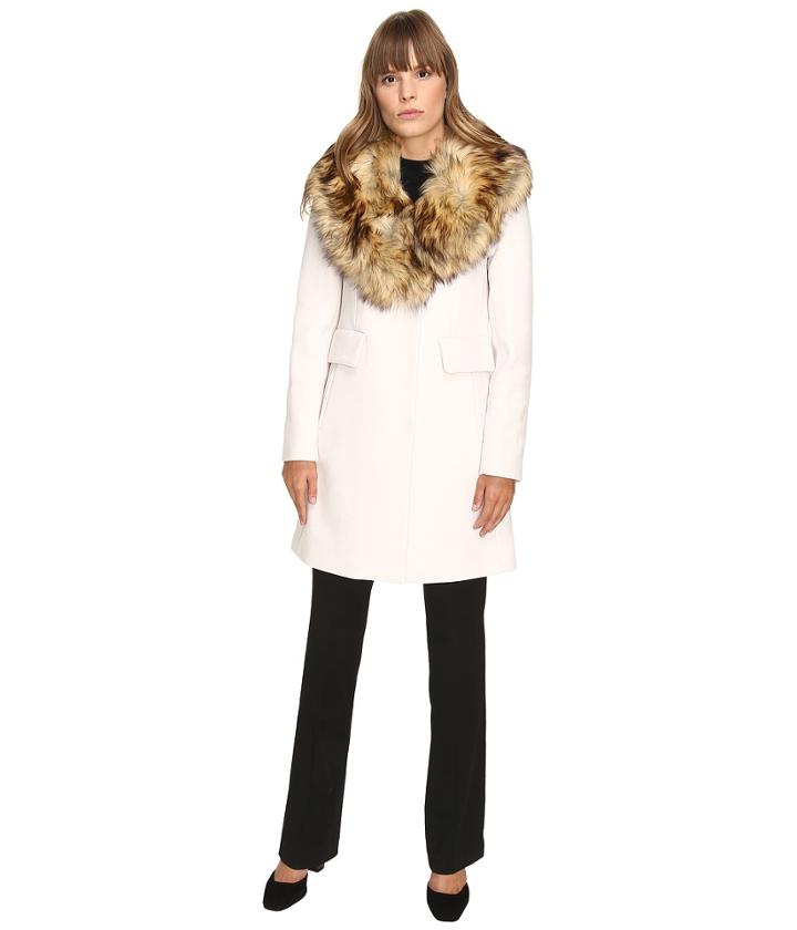 Kate Spade New York - Single Breasted Walker 34 W/ Faux Fur Asymmetric Collar