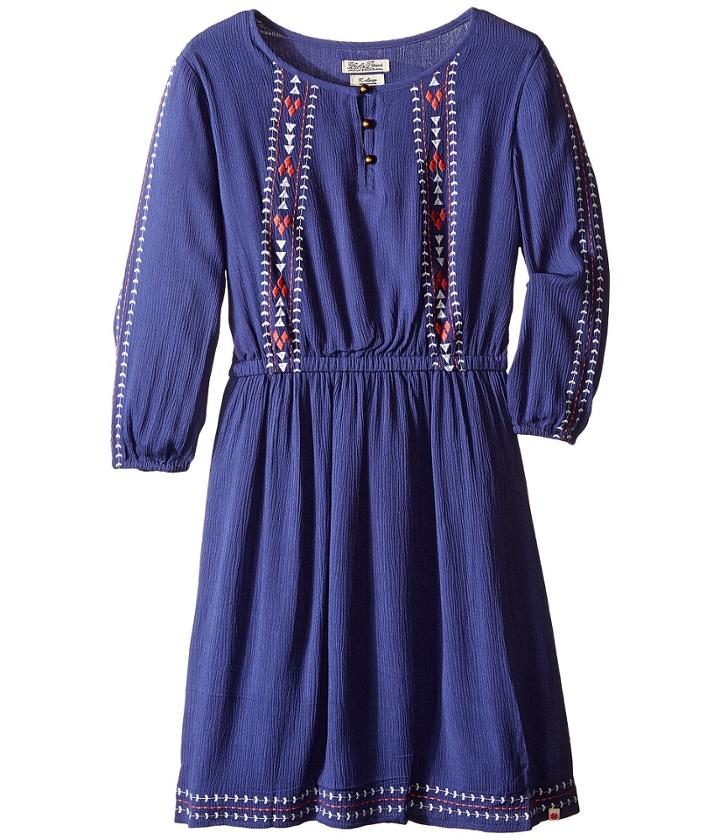 Lucky Brand Kids - Rayon Crinkle Gauze Embroidered Dress 3-button Closure