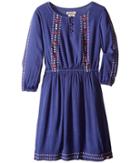 Lucky Brand Kids - Rayon Crinkle Gauze Embroidered Dress 3-button Closure