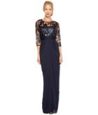 Adrianna Papell - Embroidered Sequin Bodice Drape Gown
