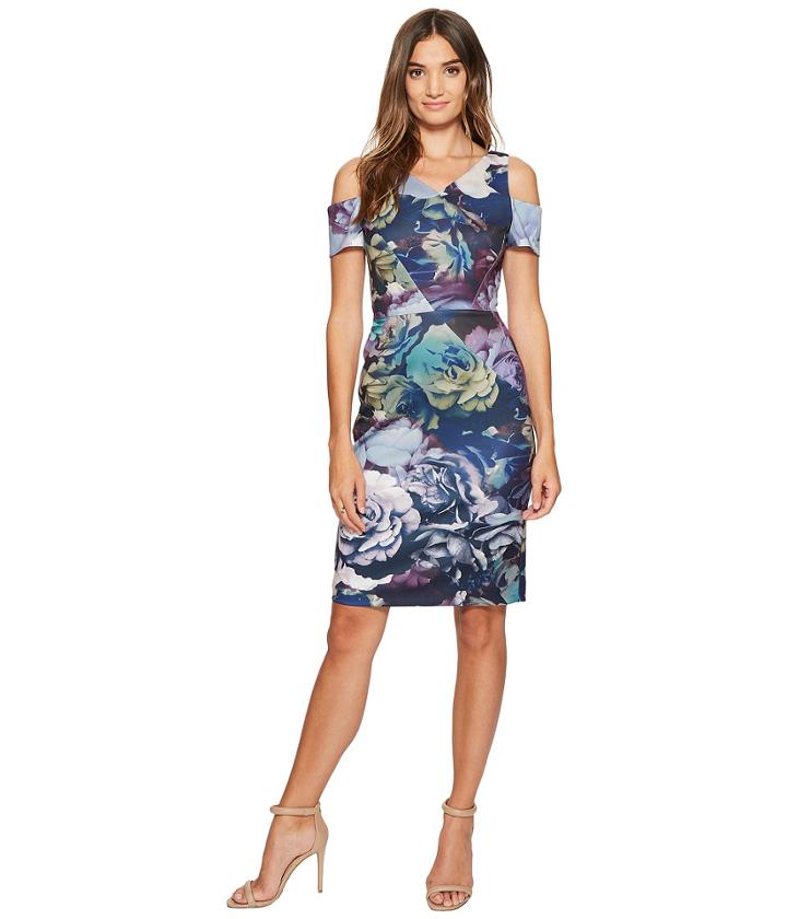 Tahari By Asl - Cold Shoulder Technicolor Floral Dress