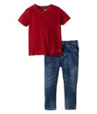 7 For All Mankind Kids - Standard Jeans And Short Sleeve V-neck Slub Jersey Pocket T-shirt
