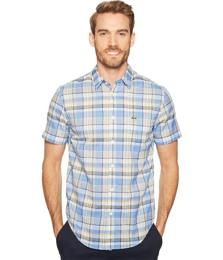 Lacoste - Short Sleeve Bold Plaid Poplin Madras Regular Fit