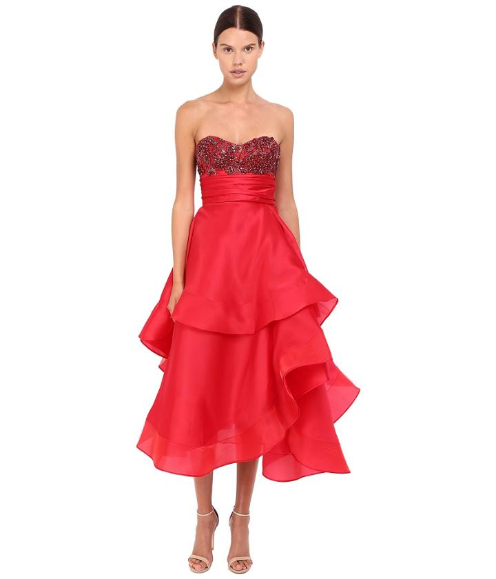 Marchesa - Strapless Satin-faced Organza Tea-length Gown With Crystal Encrusted Bustier And Multilayered Cascading Circle Horsehair Skirt