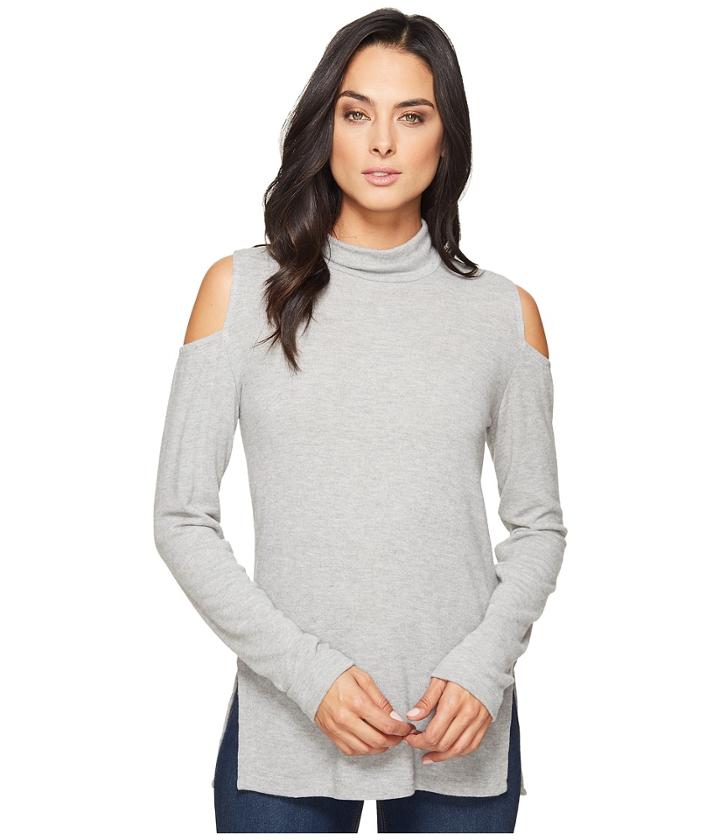 Heather - Brushed Hacci Cold Shoulder Turtleneck