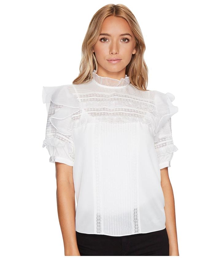Rebecca Taylor - Short Sleeve Silk With Lace Top