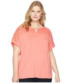 Calvin Klein Plus - Plus Size Short Sleeve Top W/ Lace Yoke Hardware