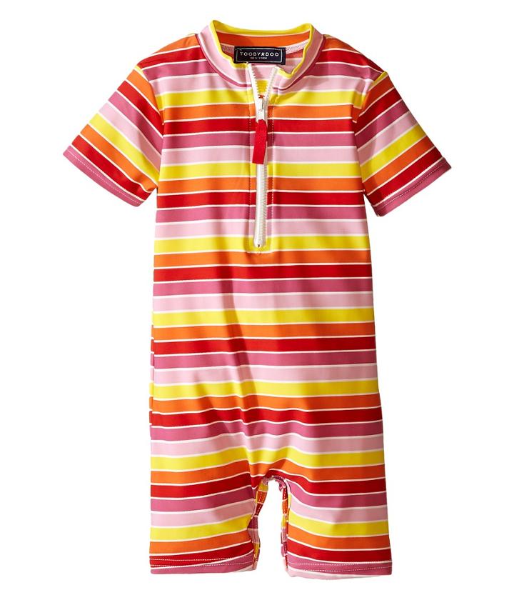 Toobydoo - Multi Stripe/white Zip Short Sleeve Sunsuit