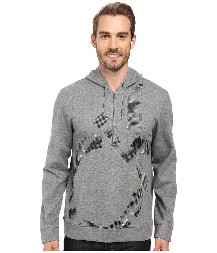 Calvin Klein - Long Sleeve Solid Ponte Ck Printed Q-zip Hoodie