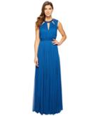 Adrianna Papell - Shirred Stretch Tulle Dress With Beaded Necklace Bodice Cut Outs
