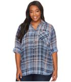 Two By Vince Camuto - Plus Size Long Sleeve Plaid Textures Georgette Two-pocket Shirt