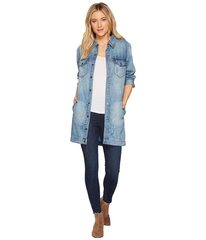 Liverpool - Long Smock Shirt Jacket In Soft Rigid Denim