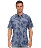 Thomas Dean &amp; Co. - Blue Denim Print Short Sleeve Button Down Collar Sport Shirt