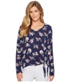 Mod-o-doc - Printed Rayon Woven V-neck Pullover Tie Front Blouse