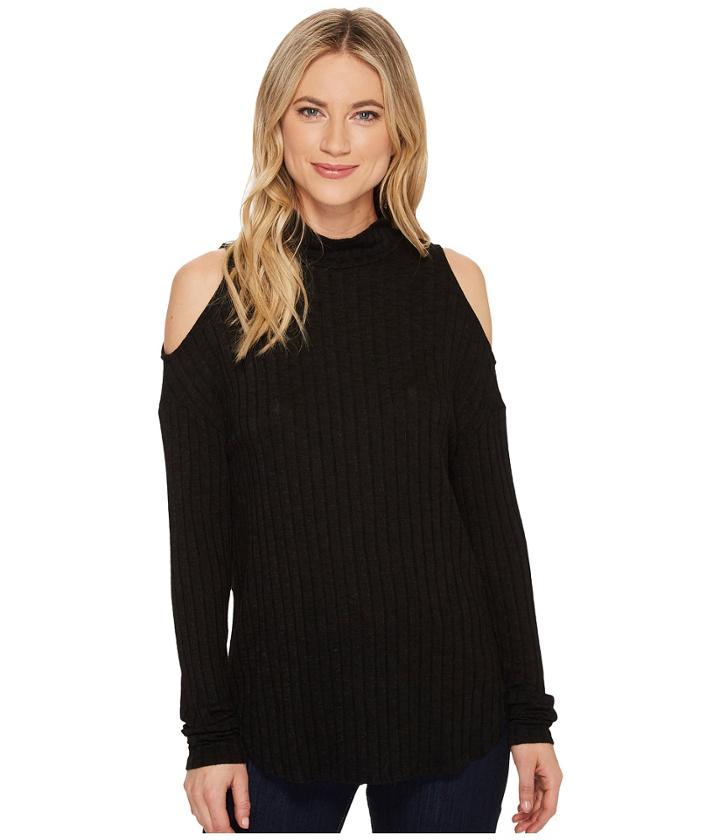 Michael Stars - Jasper Poor Boy Long Sleeve Rib Turtleneck Cold Shoulder