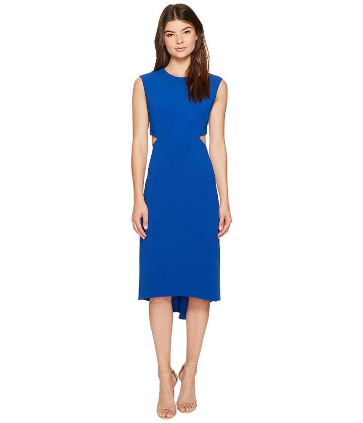 Halston Heritage - Cap Sleeve Round Neck Dress W/ Back Cut Out