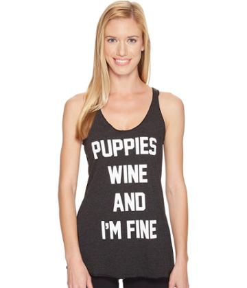 Puppies Make Me Happy - Puppies, Wine I'm Fine - Racerback Tank Top