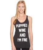 Puppies Make Me Happy - Puppies, Wine I'm Fine - Racerback Tank Top
