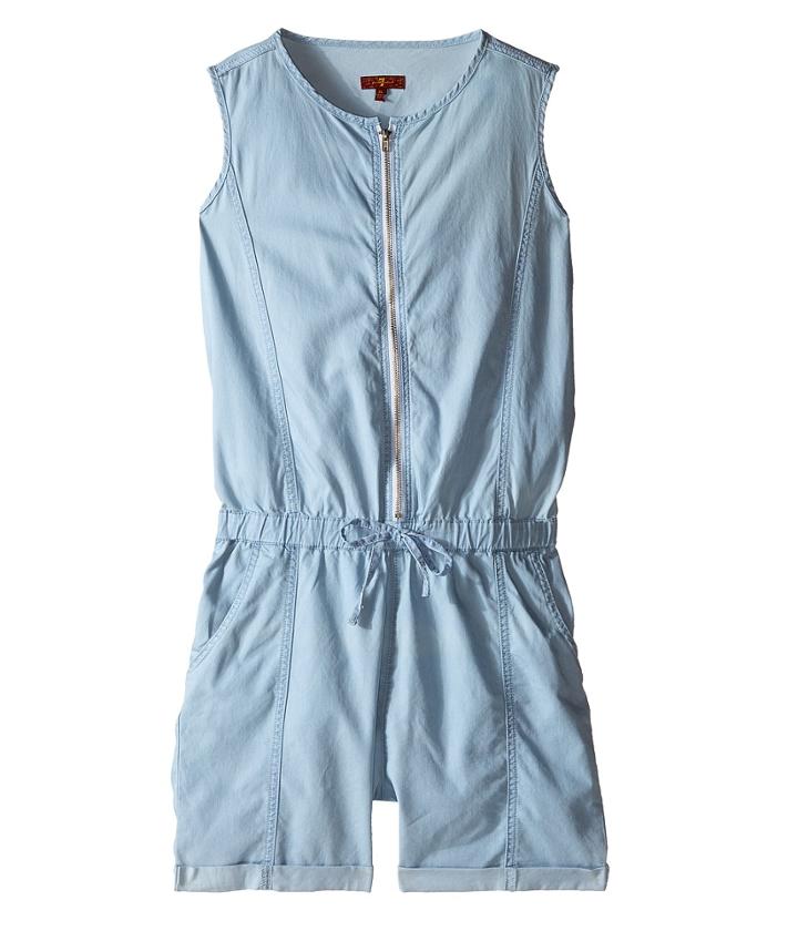 7 For All Mankind Kids - Sleeveless Chambray Zip Front Romper