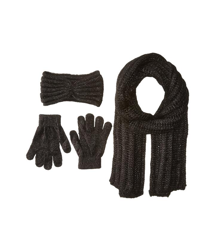 Betsey Johnson - Pearly Orbit Three-piece Set Rib Knit Headband, Muffler W/ Fringe Touch
