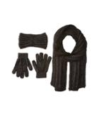 Betsey Johnson - Pearly Orbit Three-piece Set Rib Knit Headband, Muffler W/ Fringe Touch