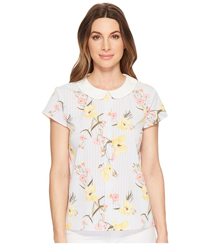 Cece - Short Sleeve Botanical Blooms Collared Blouse