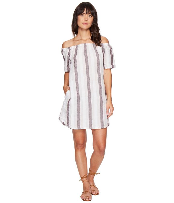 Allen Allen - Two-pocket Off The Shoulder Stripe Dress