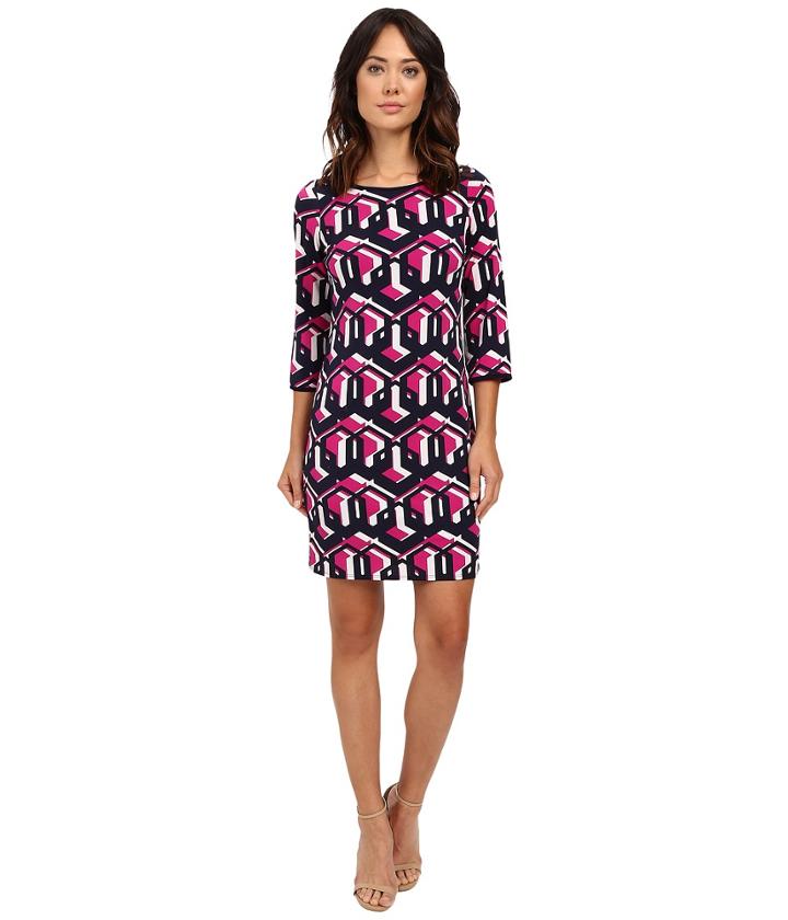 Laundry By Shelli Segal - Lock Eyes 3/4 Sleeve Printed Matte Jersey Dress