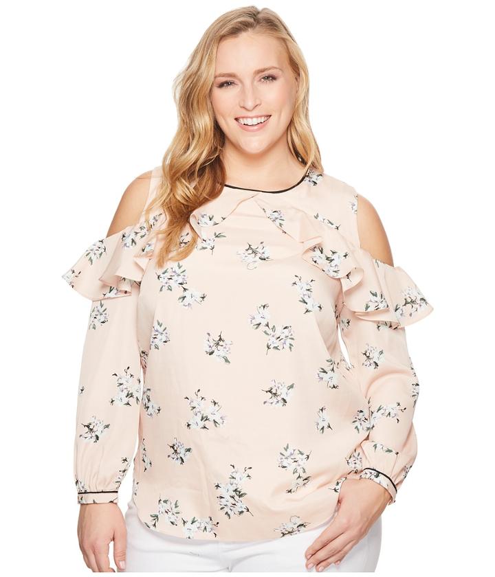 Lauren Ralph Lauren - Plus Size Floral Ruffled Cold-shoulder Top