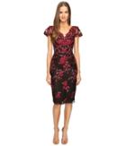 Marchesa Notte - Threadwork Embroidered Sheath Dress With Cap Sleeves