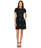 Vince Camuto - Flocked Novelty Fit And Flare Dress
