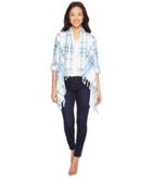 Dylan By True Grit - Double Light Double Weave Plaid Fringe Cardigan