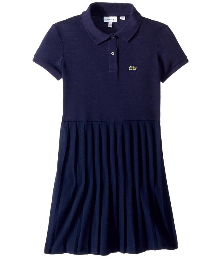Lacoste Kids - Short Sleeve Petit Pique Pleated Dress