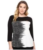 Calvin Klein Plus - Plus Size 3/4 Sleeve Print Top With Zipper