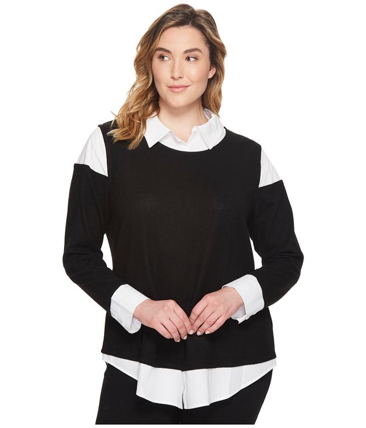 Vince Camuto Specialty Size - Plus Size Long Sleeve Mix Media Brushed Jersey Top