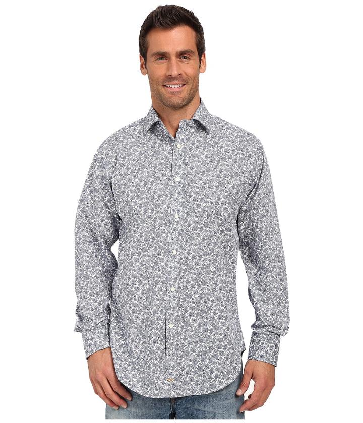 Thomas Dean &amp; Co. - Blue Floral Print Button Down Sport Shirt