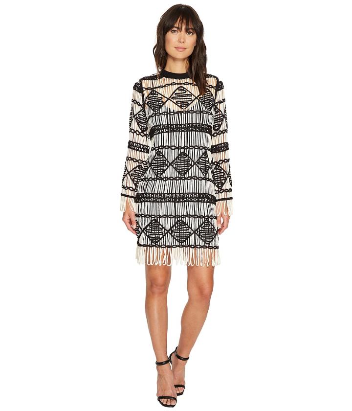 Nicole Miller - Soutache Sweater Crew Neck Long Sleeve Dress