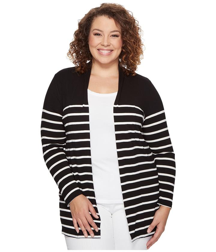 Vince Camuto Specialty Size - Plus Size Long Sleeve Clipper Stripe Panel Cardigan
