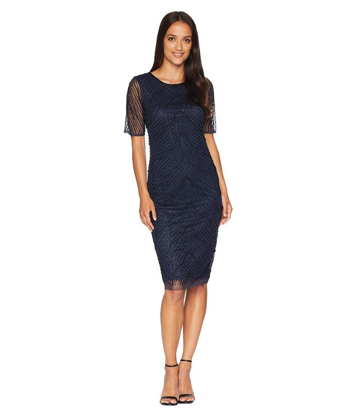 Adrianna Papell - Short Sleeve Fully Beaded Cocktail Dress