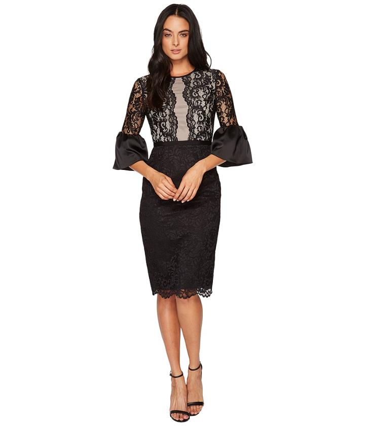 Maggy London - Barcelona Scroll Lace Midi Sheath Dress W/ Scallop Hem
