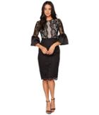 Maggy London - Barcelona Scroll Lace Midi Sheath Dress W/ Scallop Hem