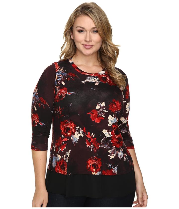 Karen Kane Plus - Plus Size Painted Rose Contrast Hem Top